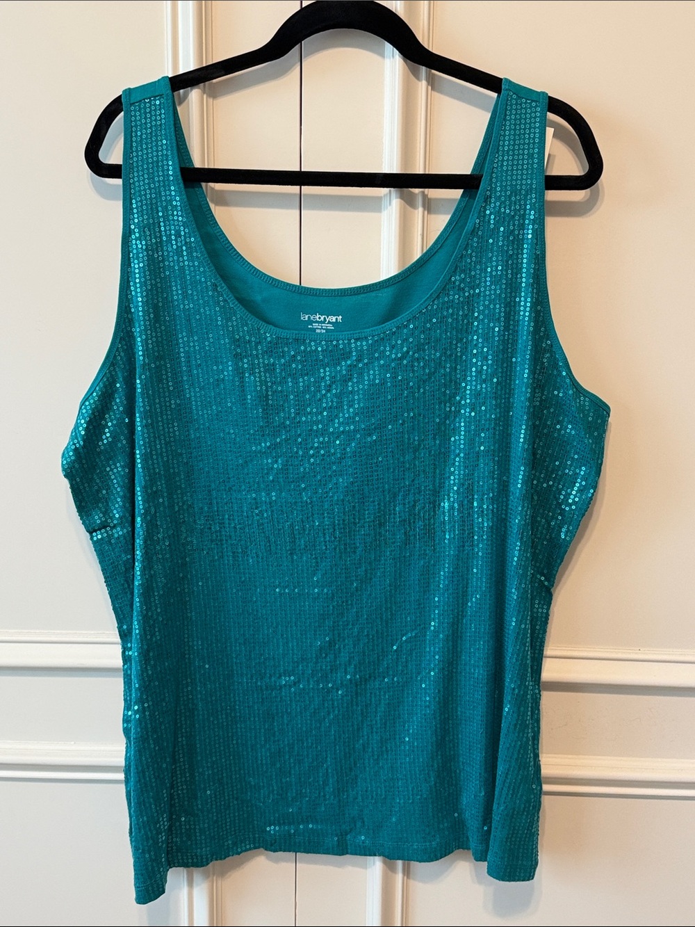 Lane Bryant Teal Sequin Scoop Neck Tank